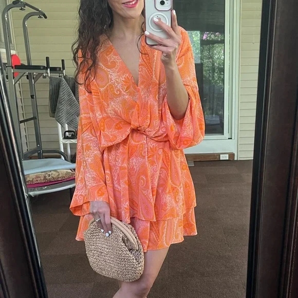 Zadig & Voltaire Hailey Paisley Silk Dress Orange – Size Small – Worn Once